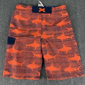 Cat & Jack Boys Shark Swim Trunks XL 16 Orange Blue Board Shorts